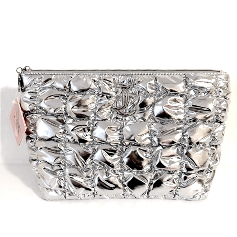 NWT JUICY COUTURE Silver Chrome Puffy Cosmetic Bag